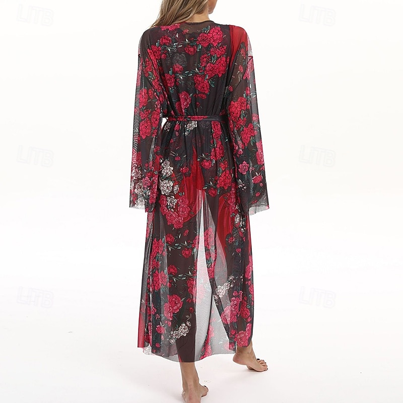 Dámské Plážové zahalovací šaty Dlouhé splývavé kimono kardigany Grafika Cikánský Krátká noha Šifón Ochrana proti UV záření Prodyšné Dlouhý rukáv Plavky Surfování Plážové prázdniny Léto 2026 - $31.99 –P6