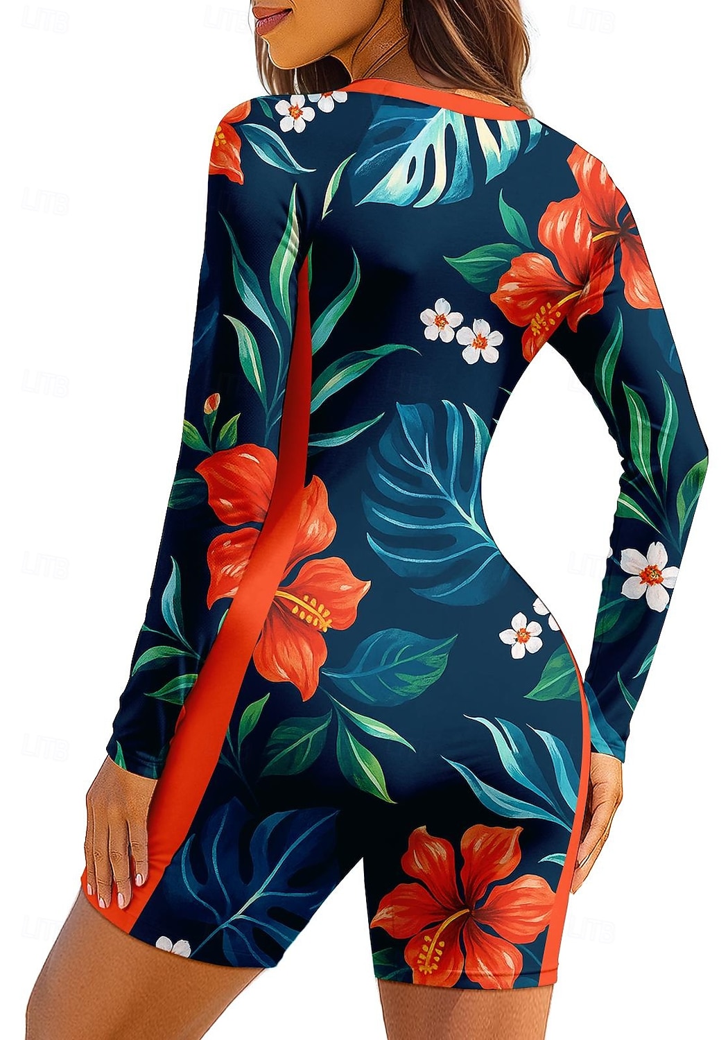 Per donna Top sottomuta Costume da bagno Boyleg Floreale Con zip Imbottitura rimovibile Cerniera Frontale Protezione Solare UV UPF50+ Ultra Leggero (UL) Manica Lunga Costume da Bagno Top sottomuta del 2026 a $35.99 –P2