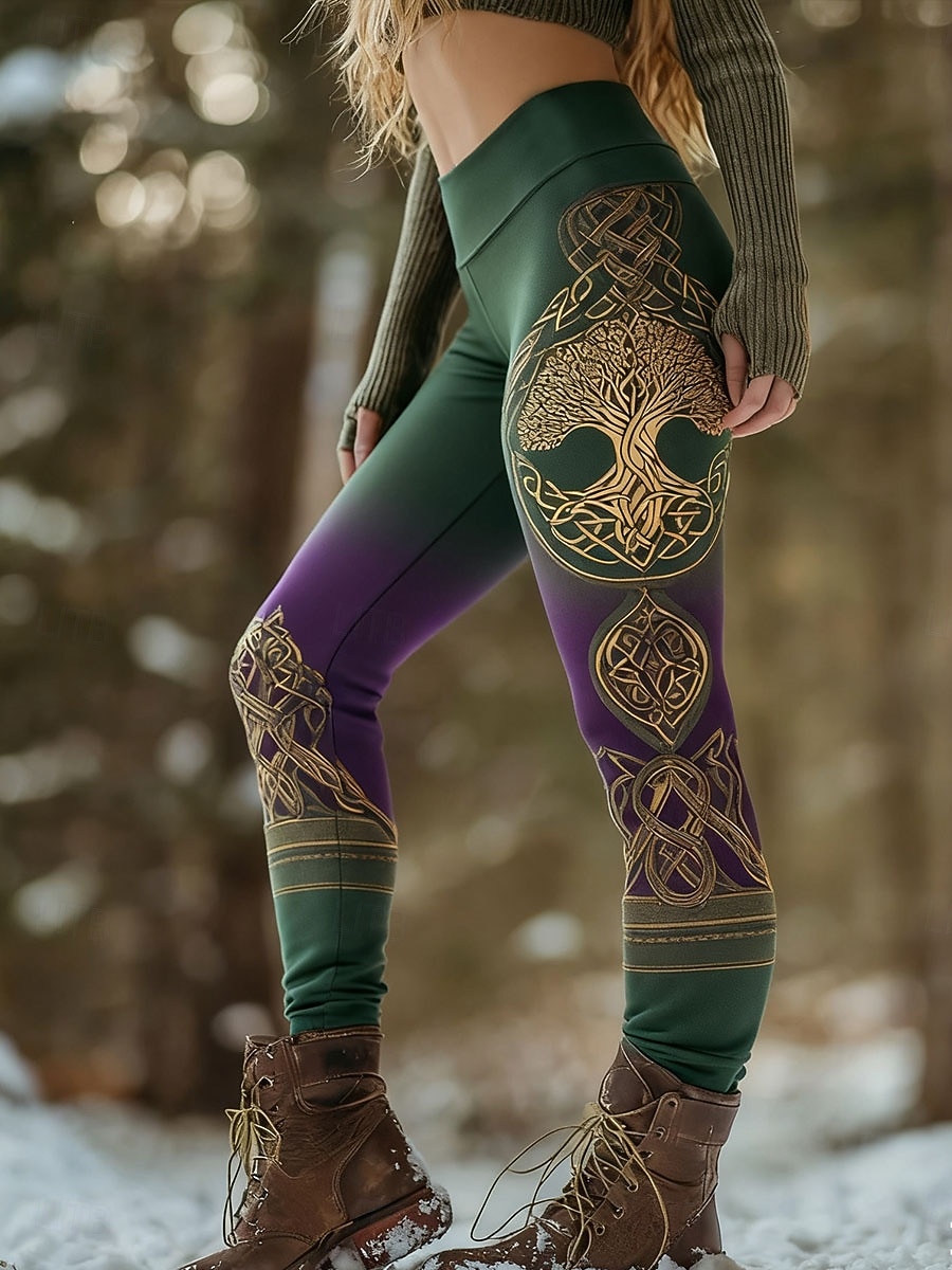 Legíny pro ženy Viking Boho dovolená vintage etnický styl plná délka vysoký pas grafický strom gradient rychleschnoucí prodyšné měkké pružné formální venkovní dovolená zelené jaro podzim zima slim fit 2026 - $24.99 –P1