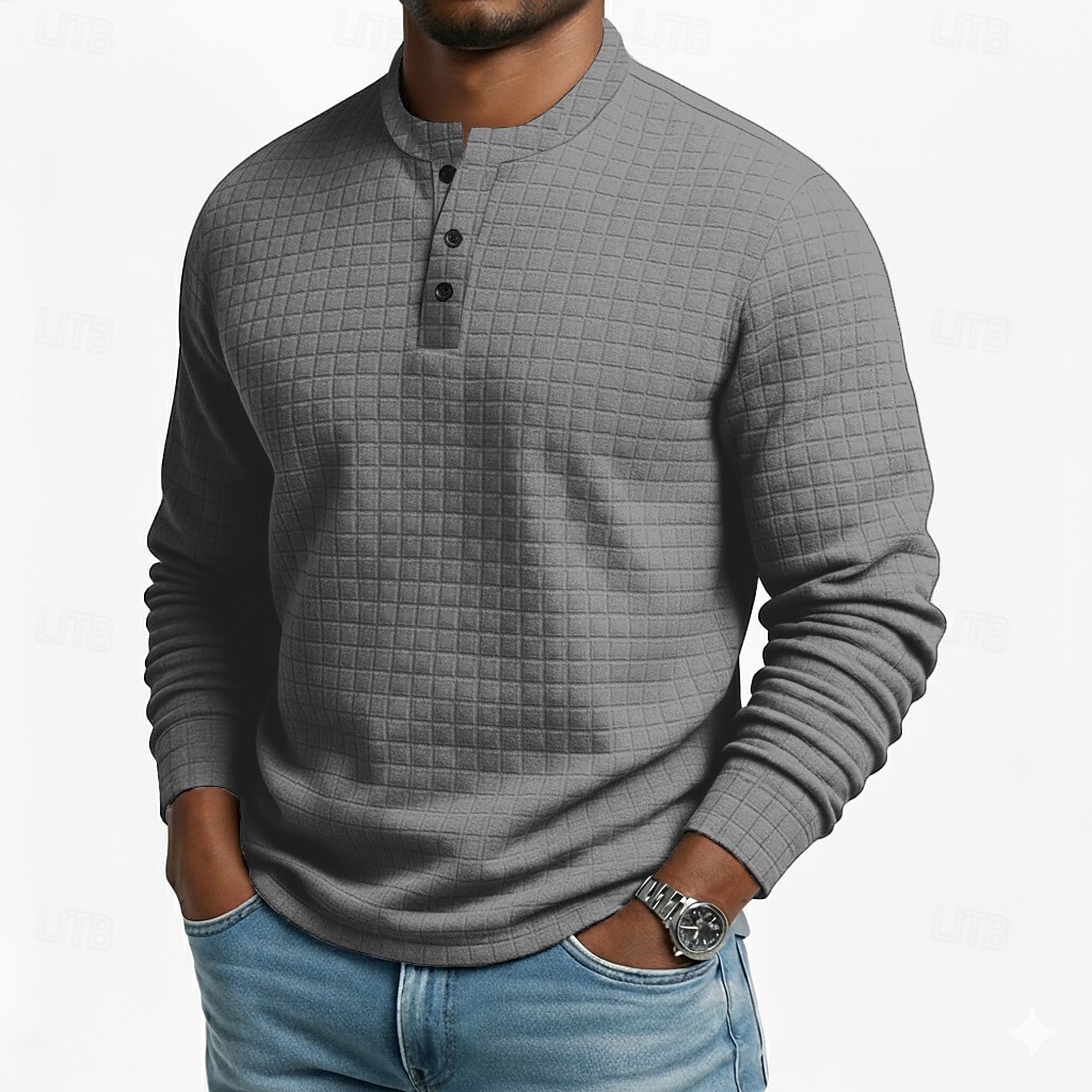 Herr Waffle Henley Shirt T-shirts Långärmad Ensfärgat Slät Mode Designer Ledigt Färgblock Knappar Henley Utomhus Ledigt Dagligen Sommar Vår Höst Mörkgrå Svart Vin Henley T-shirt 2025 - $19.99 –P7
