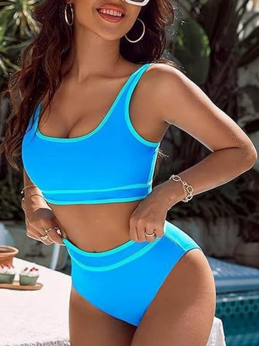 Naisten Uima-asut Bikinit 2 kpl Alushousut Uimapuku Ohut Avoin selkä Loma Ranta-asut Yhtenäinen väri U kaula-aukko Hihaton Uimapuvut 2025 - $23.99 –P2