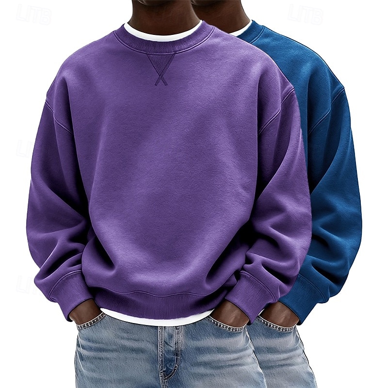 Herren Sweatshirt Pullover Lila + Blau Marineblau + Dunkelgrau Dunkelgrün + Gelb Hellgrün + Marineblau Hellblau + Hellgrün Rundhalsausschnitt Einfach Oversize Sport & Outdoor Lässig Täglich 2026 - $41.99 –P7