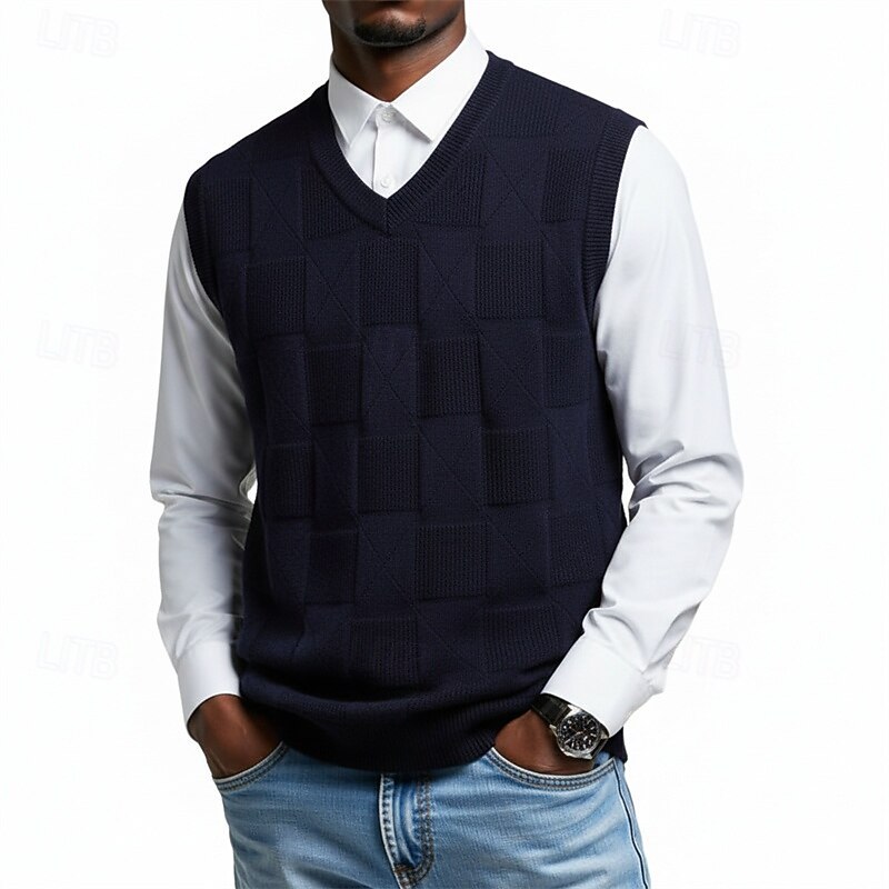 Miesten Neulepusero Mekko villapaita Liivi Neulottu villapaita Joustin Neuloa Tavalliset topit Kudottu Tavallinen V kaula-aukko Muoti Katutyyli Loma liiketoiminta Vaatetus Hihaton Syksy Talvi Sininen 2026 - $52.99 –P3