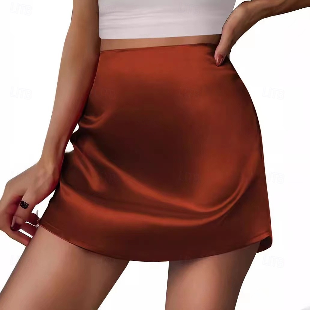 Damen Satinröcke Mode Lässig Mini Hohe Taille Röcke Einfach Unelastisch Täglich Straße Schwarz Champagner Rosa Rote Sommer 2026 - $21.99 –P3