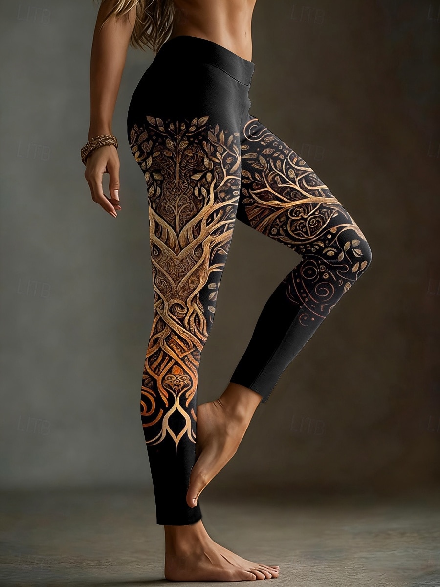 Damen Leggings Vintage Ethno-Stil Lässig Volle Länge Hohe Taille Grafik Abstrakt 3D-Druck Schnelltrocknend Atmungsaktivität Weich Hohe Elastizität Täglich Straße Athleisure Blau Gelb Grün Herbst 2026 - $21.99 –P1