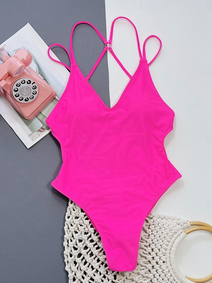 Women's One Piece Swimsuit Sexy Cutout Monokini Tummy Control High Waist Slim Backless Vacation Beach Wear Solid Color V Neck Sleeveless Bathing Suits 2026 - $22.99 –P13