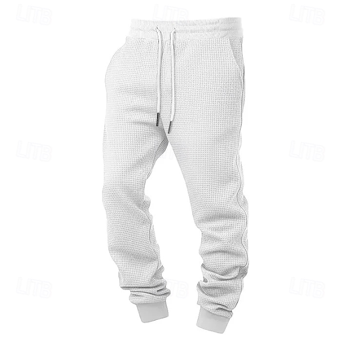 Men's Waffle Sweatpants Joggers Trousers Casual Pants Drawstring Solid Color Comfort Full Length Daily Outdoor Streetwear Vacation Fashion Black Navy Blue Micro-elastic 2026 - $21.99 –P5