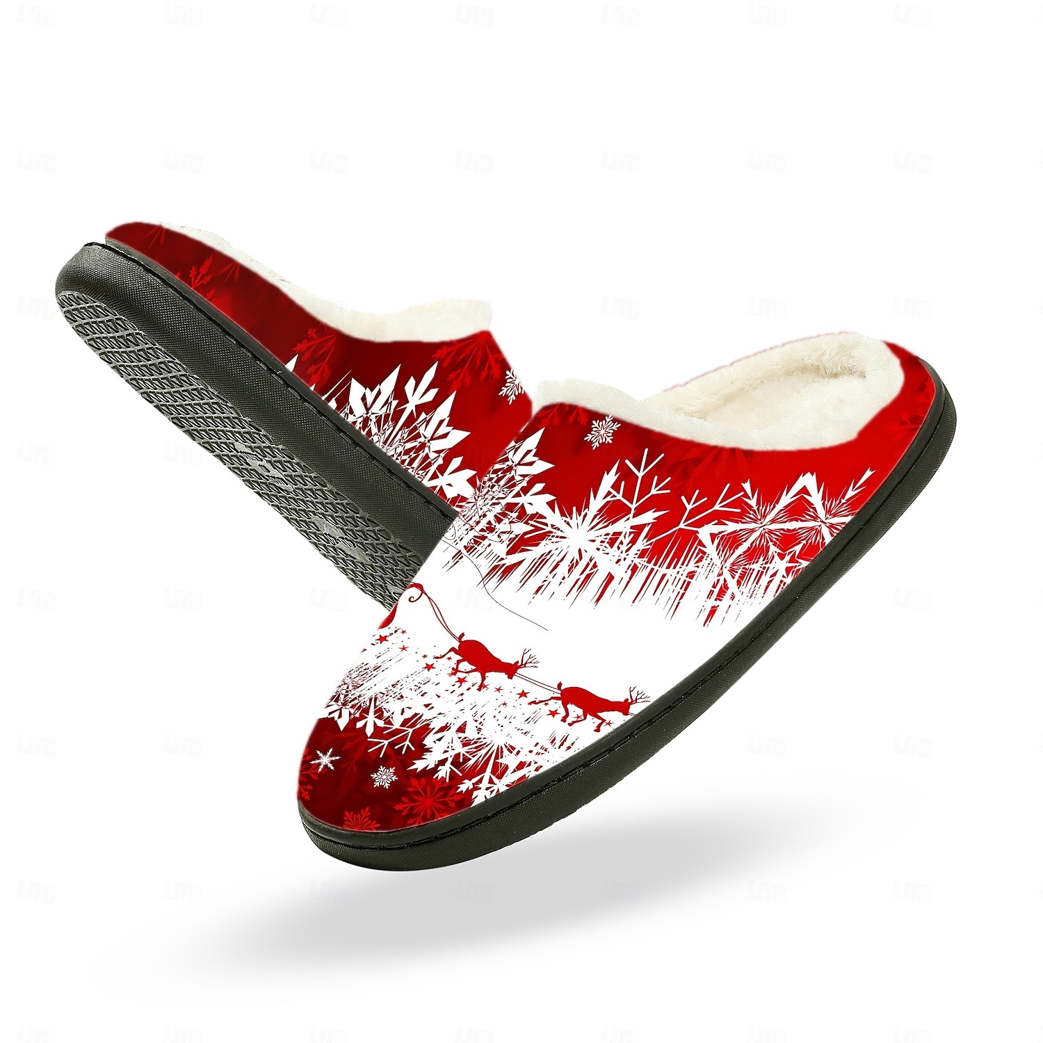 pantofole da uomo con slitta natalizia - scena invernale con Babbo Natale e renne, comode pantofole foderate in pile per il comfort durante le vacanze, il relax e le occasioni festive del 2026 a $26.99 –P3