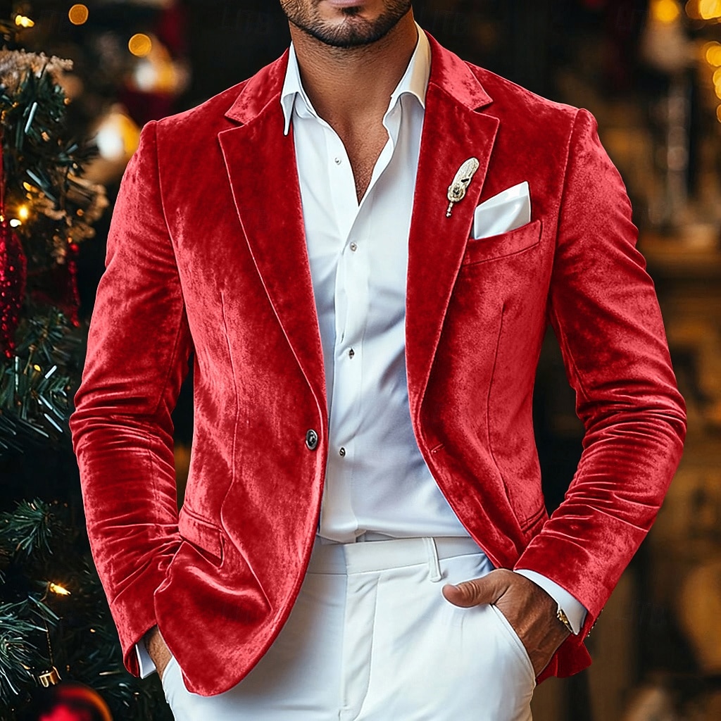 Herre Vinterfrakk Fløyelsblazere Formell Festkveldsklær Fest Klassisk Høst Høst vinter 100% Polyester Fløyel Helfarge Enkelt Brystet Enn-knapp Blazer Rød Kongeblå Lilla Grønn 2026 - $97.99 –P6