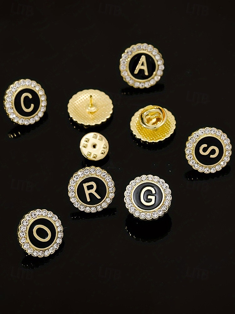 Комплект из мужского зажима для галстука, запонок и булавки для лацкана из сплава – элегантный черно-золотой дизайн с кристаллами, персонализированный 26 инициалами, идеальный подарок для официальных мероприятий и делового дресс-кода 2026 - $11.99 –P7