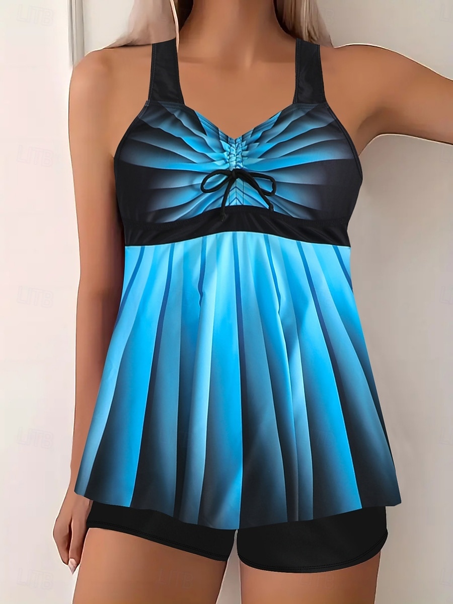 Costume da bagno a tankini da donna a 2 pezzi pantaloni color block controllo della pancia vita alta slim senza schienale abbigliamento da spiaggia per vacanze ombré geometrico scollatura a V senza del 2026 a $33.99 –P7