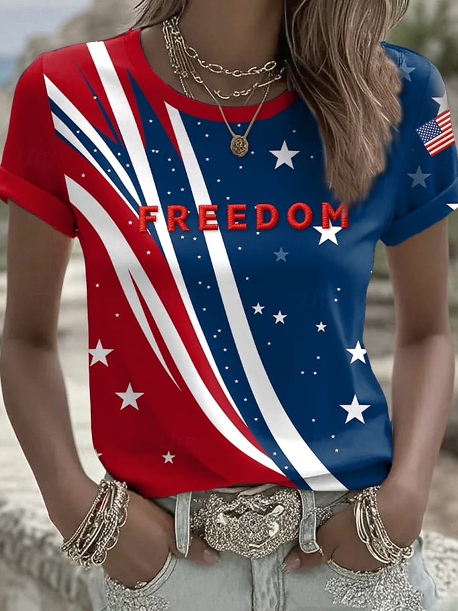 Women's T Shirt Print Vintage Fashion Stylish Short Sleeve Crew Neck Regular Tops Daily Weekend Blue Fall Winter 2026 - $22.99 –P1