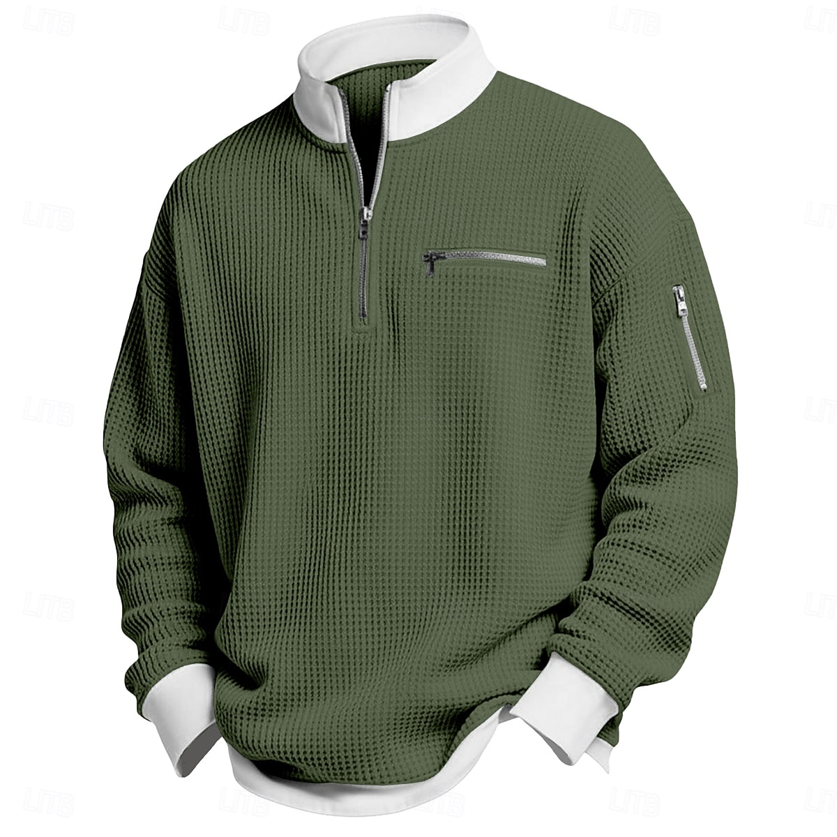 Herre Vaffel T-skjorte T skjorte Langermet Halv glidelås Vår Høst vinter Helfarge Tradisjonell / vintage Fritid Fargeblokk Lomme med glidelås utendørs Hjem Sport & Utendørs Lyseblå Rød Lilla Topp 2026 - $26.99 –P7