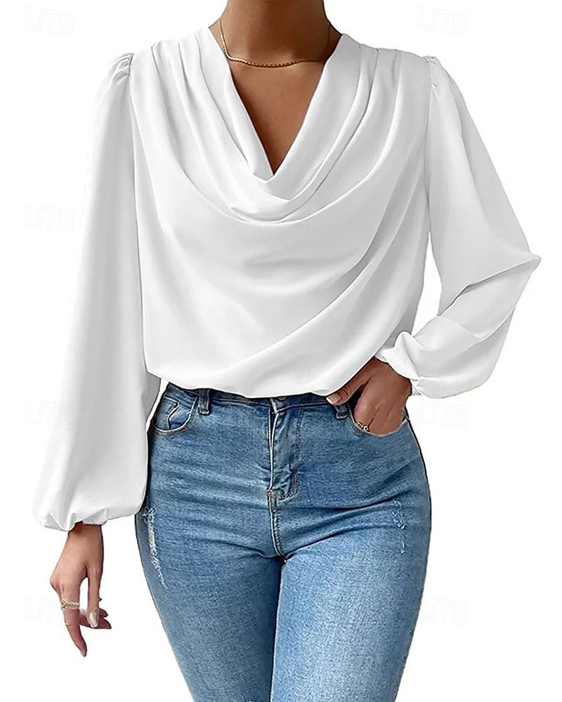 Damen Hemd Elegant Satin-Top Bluse Gerafft Patchwork Drapiert Einfarbig Einfach Elegant Vintage Täglich Langarm Laternenärmel Asymmetrisch Normale Oberteile Täglich Arbeit Ferien Blau Schwarz Wei 2026 - $25.99 –P1
