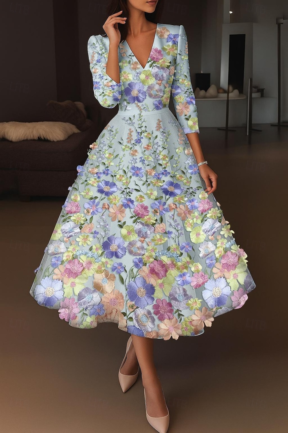 A-Linie Tee-Länge Cocktailkleider Elegant Vintage Blumen Halbarm V Ausschnitt Hochzeit Formell Rosa Kleid Satin Spitze mit Stickerei Tasche 2026 - $195.99 –P1