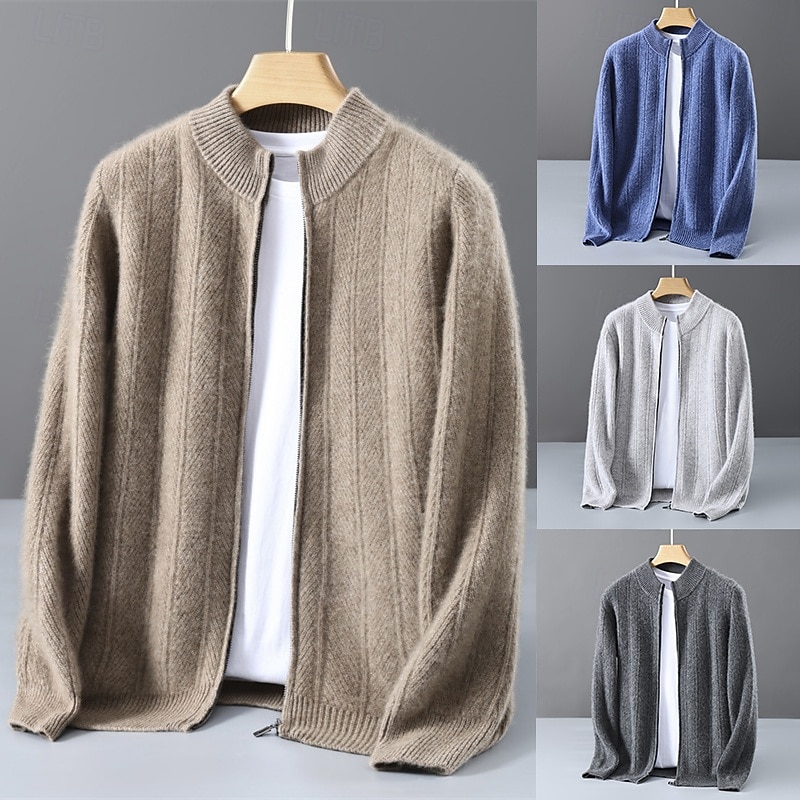 Men's Premium Pure Wool Cashmere Cardigan Sweater Classic Knit Zip Up Soft Warm Breathable 2026 - $126.99 –P7