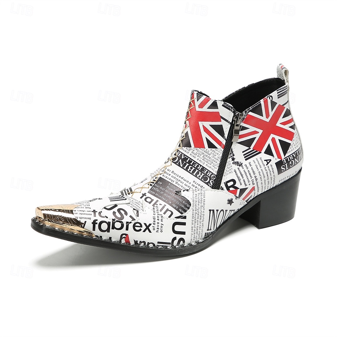 Miesten sanomalehtikuvioiset nilkkurit - ainutlaatuinen nahkamuotoilu rohkeilla kuvioilla, täydellinen katutyyliin ja rentoon kokoontumiseen 2025 - $139.99 –P6