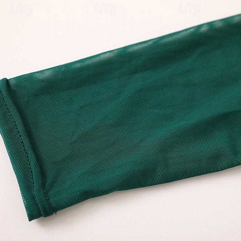 Женское элегантное платье для бальных танцев изумрудно-зеленого цвета с кружевной аппликацией, открытыми плечами и длинным рукавом, для вальса, танго, современной румбы, для выступлений на 2025 - $158.99 –P9