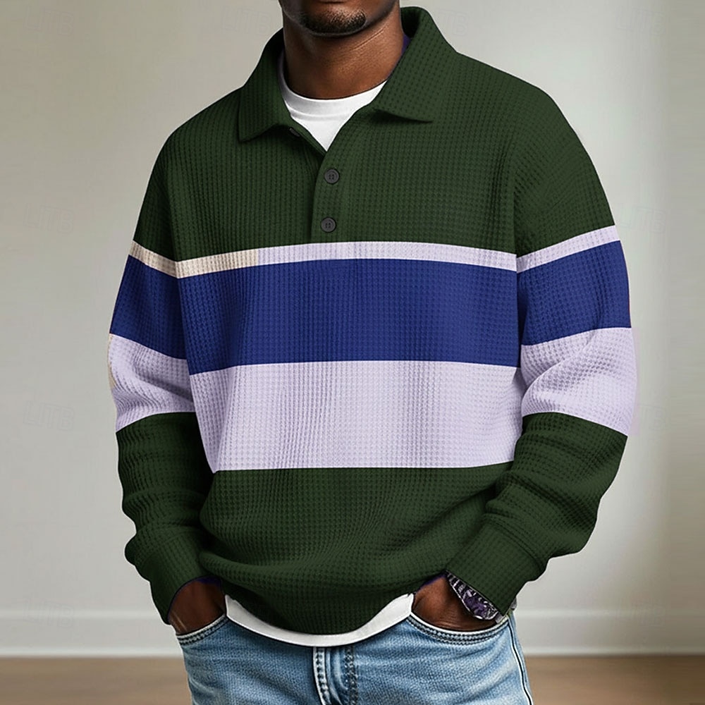 Per uomo Strisce orizzontali Magliette Polo a Nido d'Ape Polo da rugby Manica Lunga Magliette polo Camicie con Colletto Casual Athleisure Abbigliamento quotidiano Bottoni Primavera Autunno Inverno del 2026 a $26.99 –P2