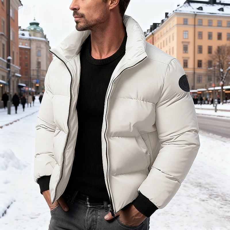 Bărbați Palton de iarnă Geacă puffer Căptușit Buzunar Poliester În aer liber Casual Zilnic Regulat Modă Șic Stradă Casual Termic cald Iarnă Culoare solidă Negru Roșu-aprins Verde Militar Gri Jachet 2026 - $27.99 –P2