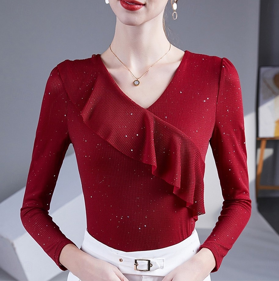 Damen Elegante Oberteile Elegant Schwarz Weiß Rote Herbst Winter 2026 - $26.99 –P2