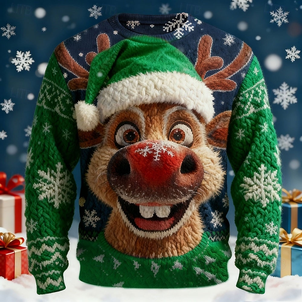 2026年 醜いクリスマスセーター 男性用 各 プリント プルオーバーセーター ニット クルーネック カジュアル 日常 バケーション 保温 長袖 春 秋 冬 ブルー ブラック ルビーレッド  コレクション – $39.99 –P9