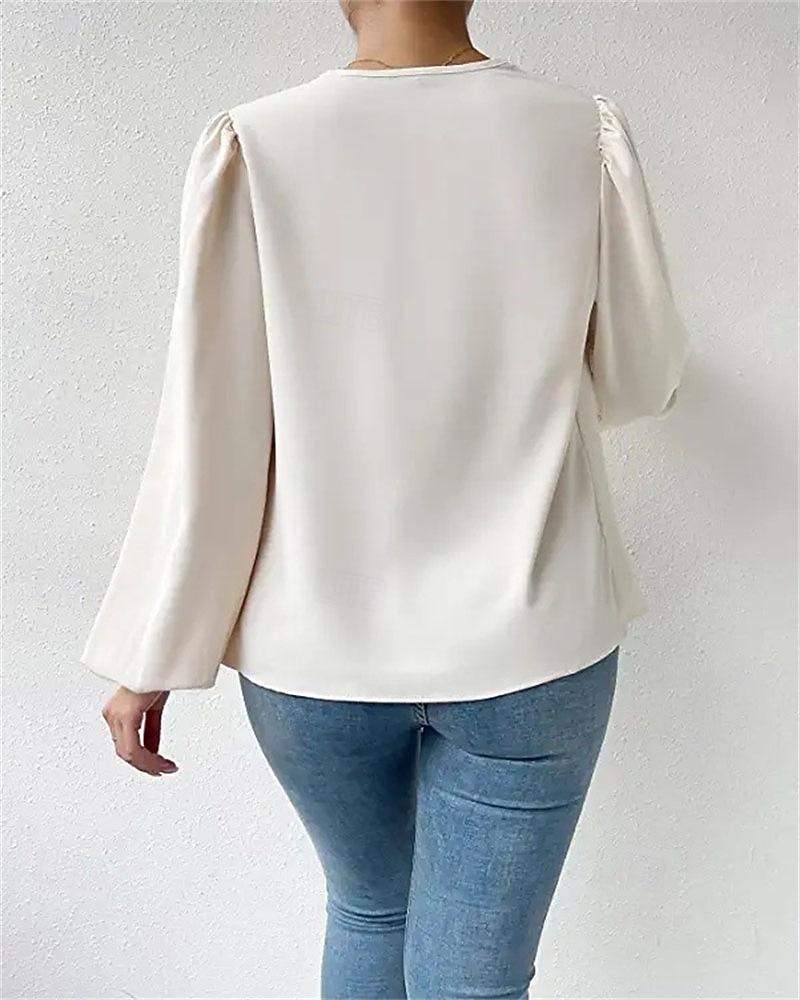 Damen Hemd Elegant Satin-Top Bluse Gerafft Patchwork Drapiert Einfarbig Einfach Elegant Vintage Täglich Langarm Laternenärmel Asymmetrisch Normale Oberteile Täglich Arbeit Ferien Blau Schwarz Wei 2026 - $25.99 –P8