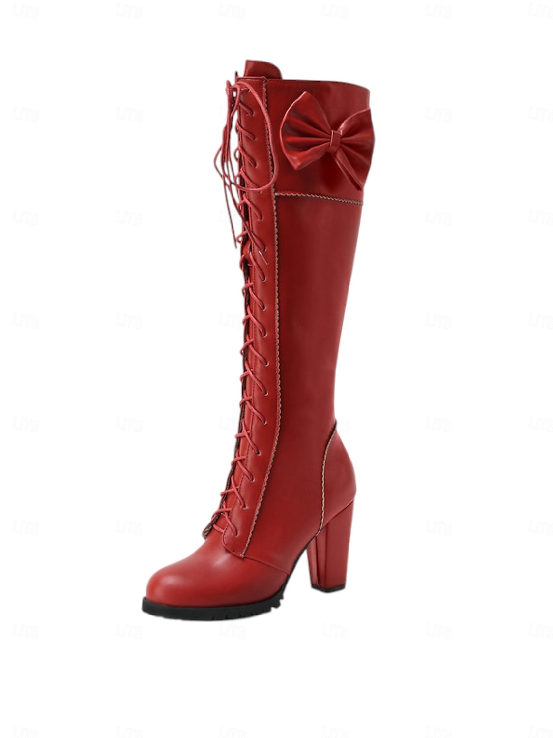 Rote, kniehohe Schnürstiefel für Damen mit Schleifendetail – stylische Stiefel mit Blockabsatz für Herbst und Winter 2026 - $69.99 –P4