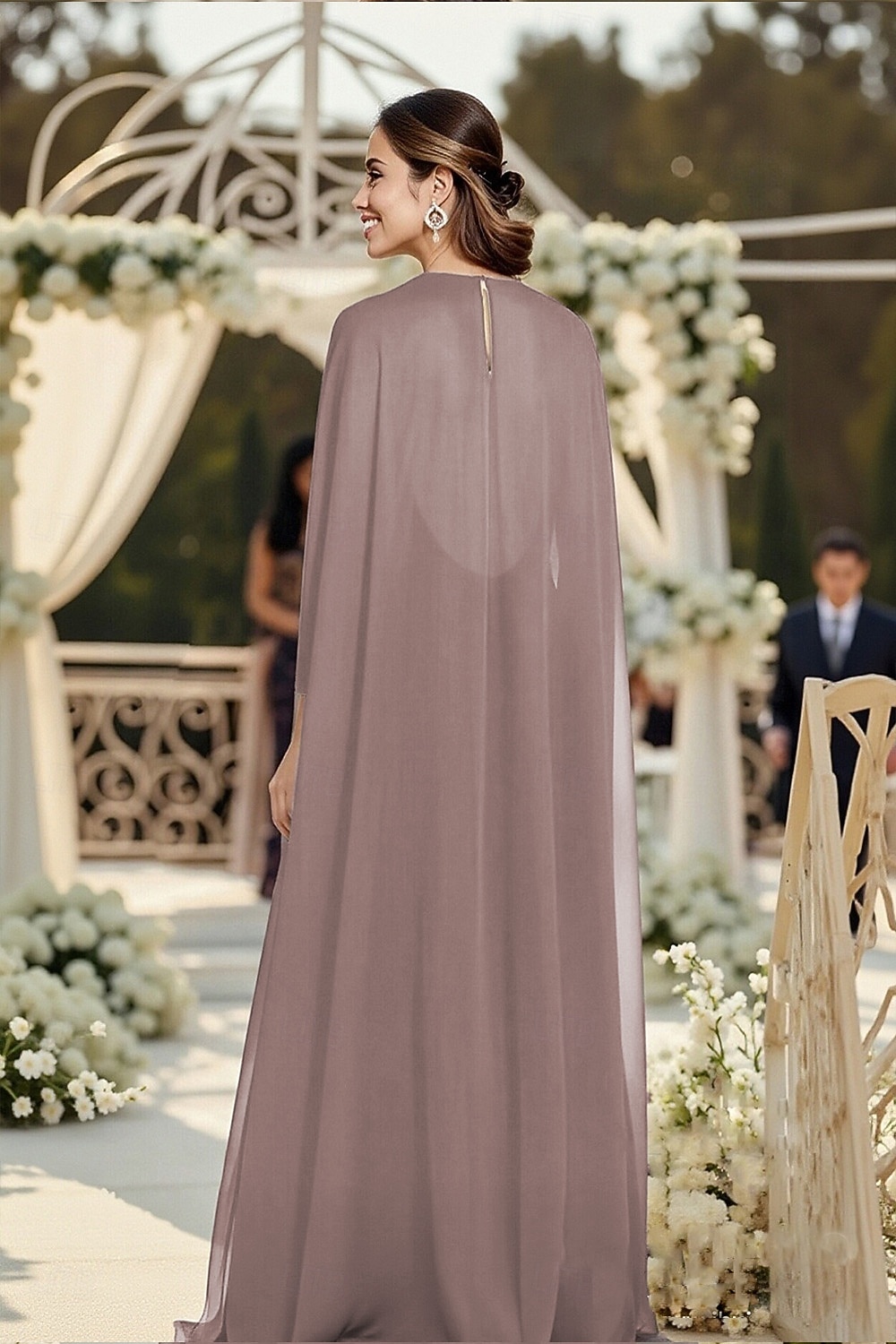 A-Linie Schlauchkleid Bodenlang Kleid für Hochzeitsgäste Abendkleid Brautmutterkleid Langarm U-Boot-Ausschnitt Elegant Formeller Abend Chiffon mit Einfarbig 2026 - $149.99 –P2
