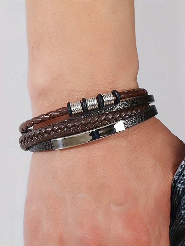 Men's faux leather alloy multi-layer magnetic braided bracelet, Stylish and durable, Suitable for casual wear and special occasions. 2025 - $9.99 –P2