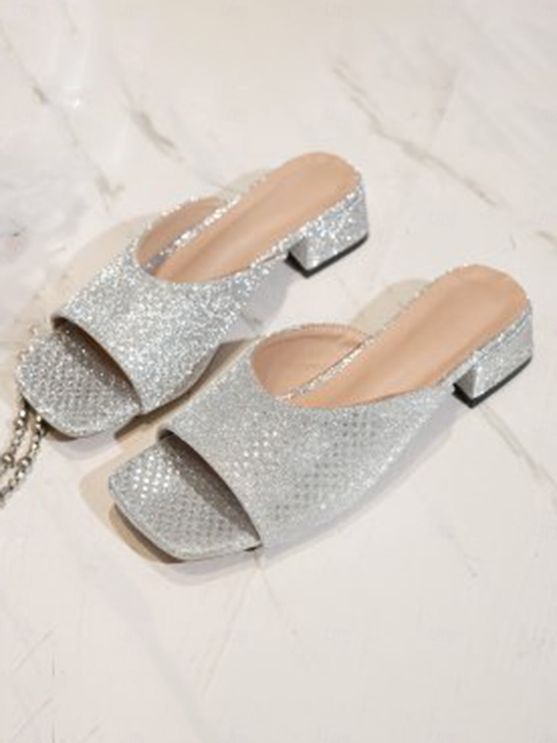 Glitzernde Damen-Pantoletten mit Blockabsatz und offener Zehenpartie – funkelnde Kunstleder-Partyschuhe für trendbewusste Frauen 2026 - $26.99 –P1