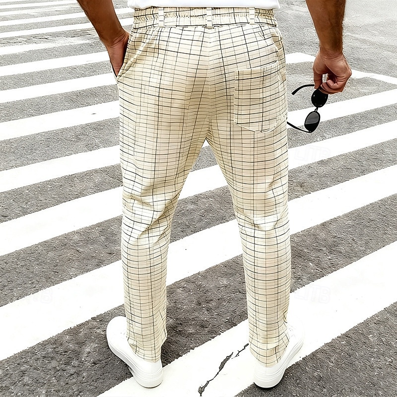 Men's Trousers Casual Pants Drawstring Pocket Elastic Waist Plaid Comfort Soft Outdoor Daily Holiday Fashion Classic Style Dark Khaki Light Khaki Micro-elastic 2026 - $24.99 –P25