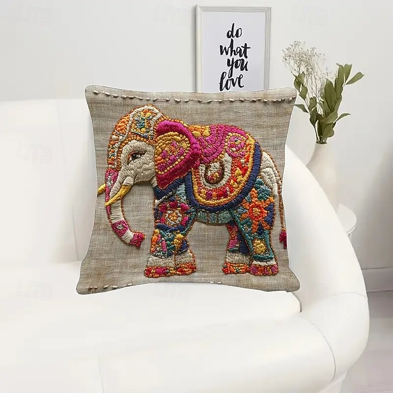 Funda de cojín decorativa de elefante colorido con estampado plano 2D, 45x45 cm (18x18 pulgadas), ideal para sofá, sala de estar o como detalle decorativo en el hogar. 2026 - $9.99 –P3