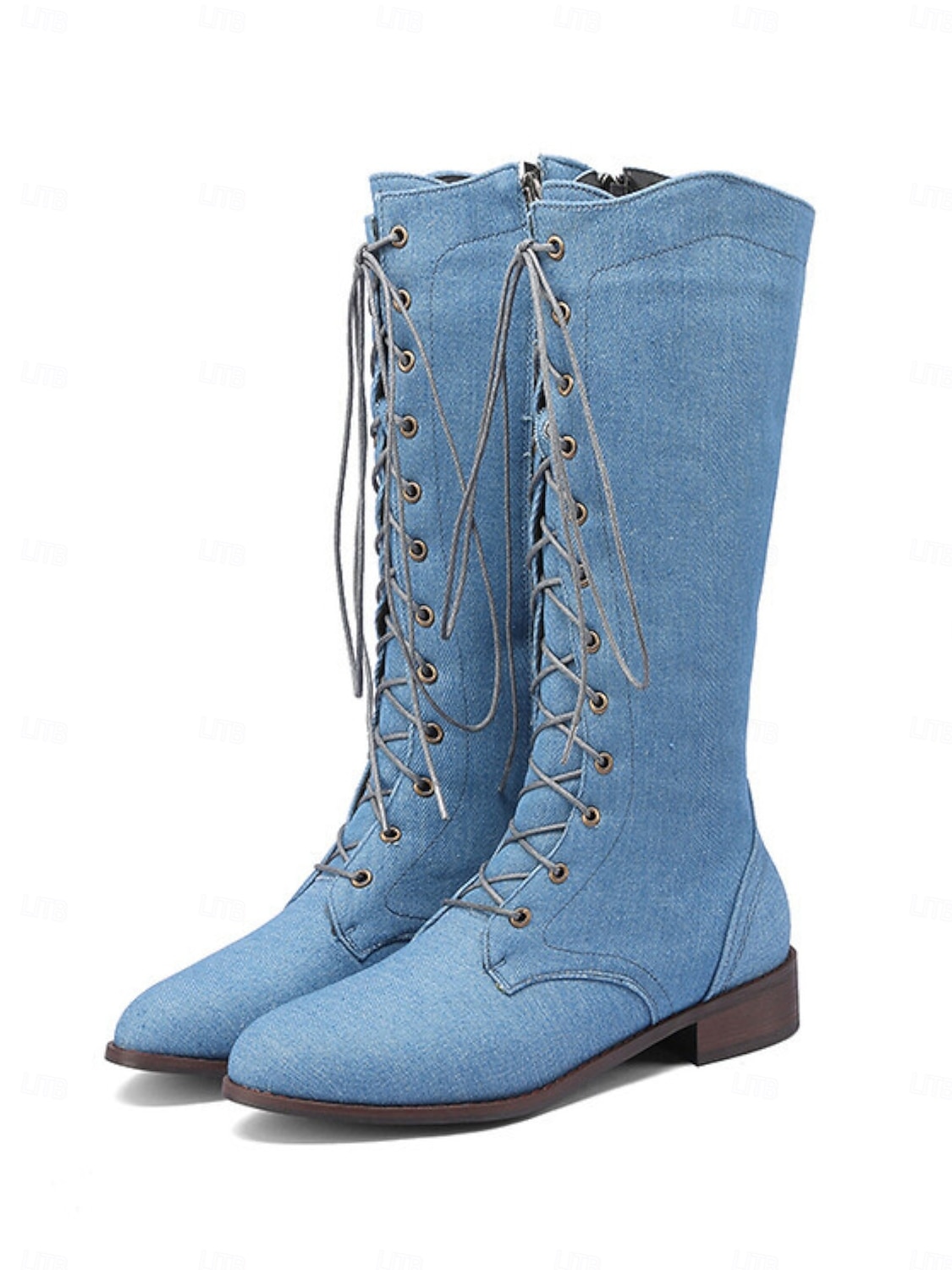 Γυναικείες μπότες τζιν με κορδόνια - casual ψηλοτάκουνες μπότες για ανοιξιάτικη και φθινοπωρινή μόδα, άνετες και κομψές 2026 - $69.99 –P6