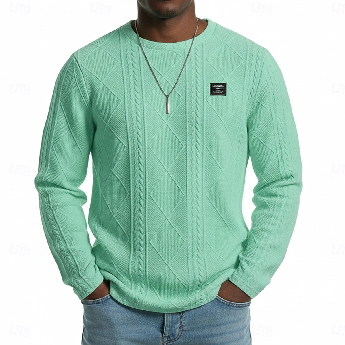 Муж. Футболка Рубашка с длинным рукавом Длинный рукав Вырез под горло Весна Осень Зима Геометрический принт Полотняное плетение Пит Стрип Мода Оригинальный рисунок Классический Жаккард Вязанная 2025 - $22.99 –P4