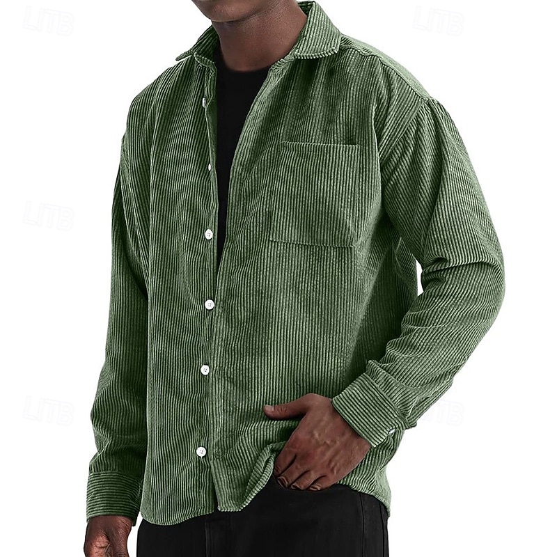 Bărbați Cămașă Cămașă casual Cămasă Corduroy Camașă cu nasturi Albastru piscină Negru Alb Roșu Vin Bleumarin Manșon Lung Simplu Rever Casual Zilnic Buzunar Îmbrăcăminte Modă Modern Casual 2025 - $24.99 –P9
