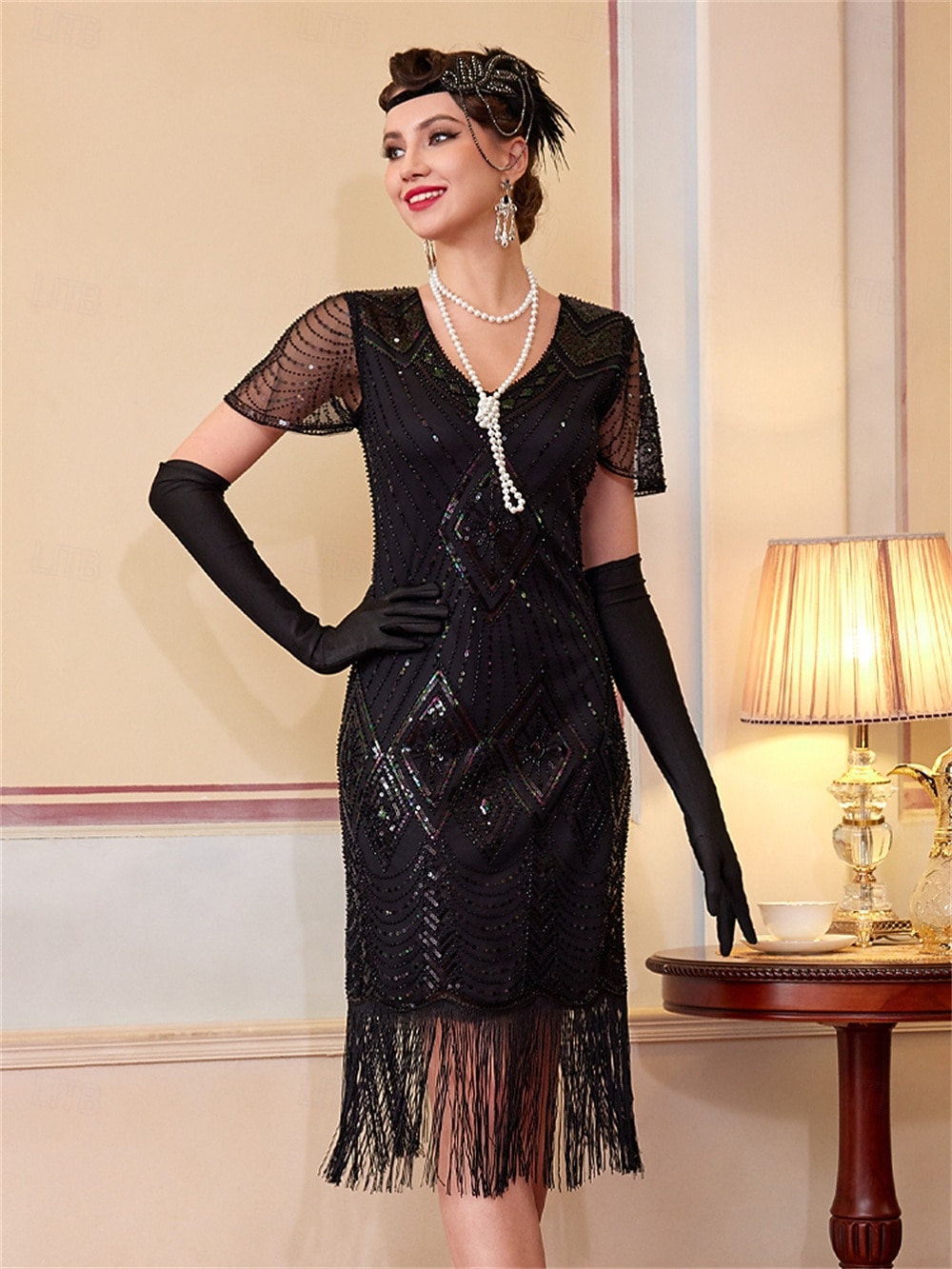 Roaring 20s 1920s Knee Length Flapper Dress Short Sleeves The Great Gatsby Sequins Fringe V Neck Fancy Dress Women's Christmas Carnival speakeasy Masquerade Retro Theme Party Adults' Dress 2026 - $57.99 –P7