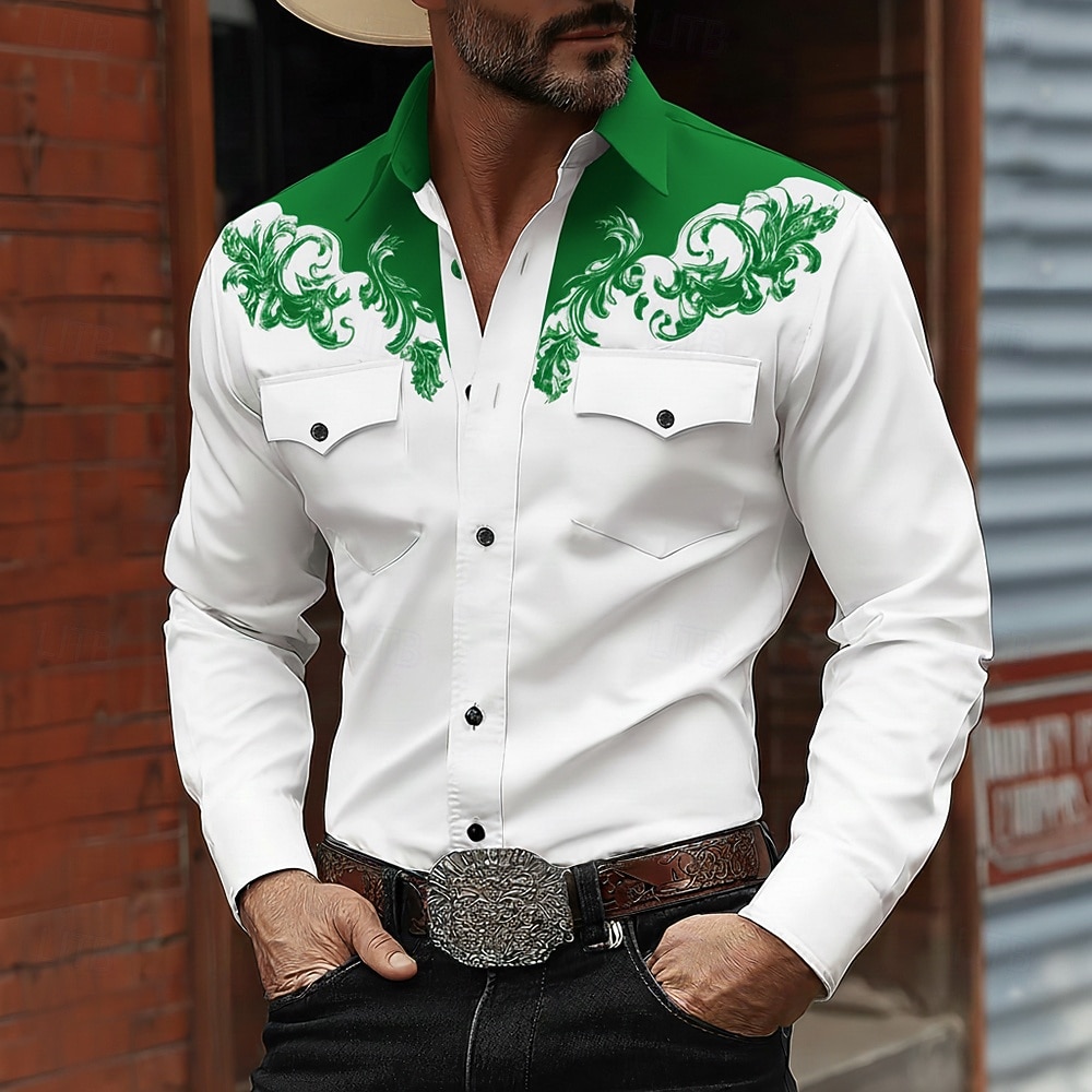 Herren Blumendruck Ethnisch Blumen Hemd Westernhemd Cowboy-Shirt Langarm Vintage-Retro Lässig Outdoor Arbeitskleidung Frühling Herbst Umlegekragen Zwei Fronttaschen Leinenähnliches Hemd Hemden mit 2026 - $27.99 –P4