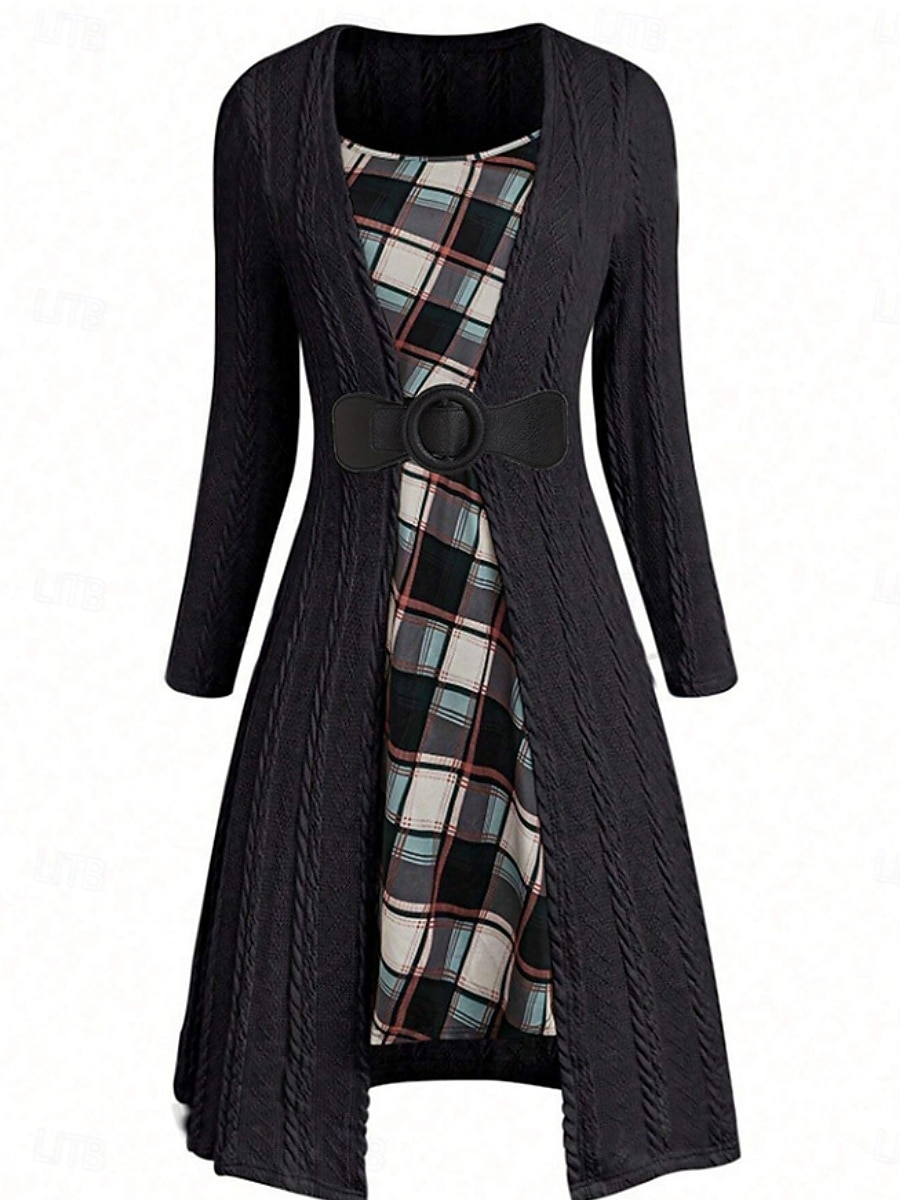 Γυναικεία Πουλόβερ Φόρεμα πουλόβερ Καθημερινό Μαλακή Μονόχρωμες Κοτλέ Στρογγυλή Ψηλή Λαιμόκοψη Κουρελού Πλεκτό Στάμπα Μακρυμάνικο Μακριές μπλούζες Πλέκω ΕΞΩΤΕΡΙΚΟΥ ΧΩΡΟΥ Καθημερινά Σαββατοκύριακο 2026 - $67.99 –P4