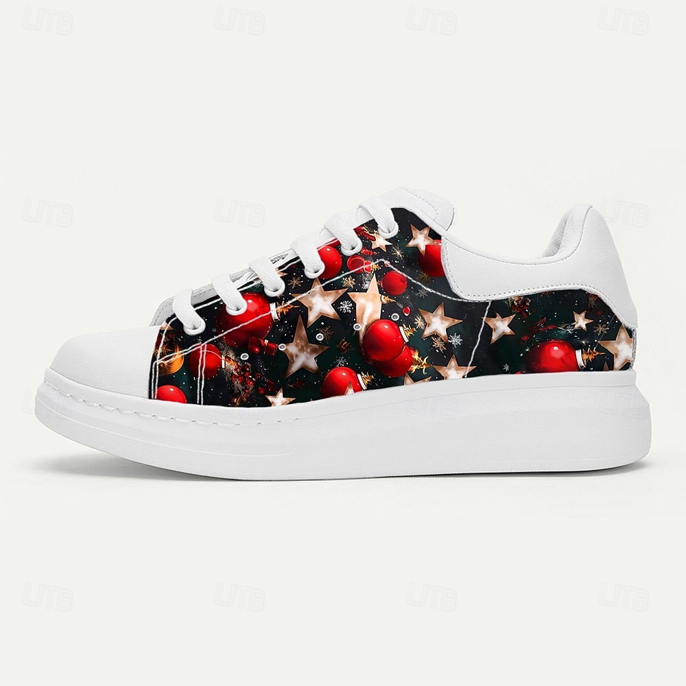 Vita julskor för män med röda och guldfärgade ornament - snygga och bekväma skor för fester och högtider 2025 - $54.99 –P3