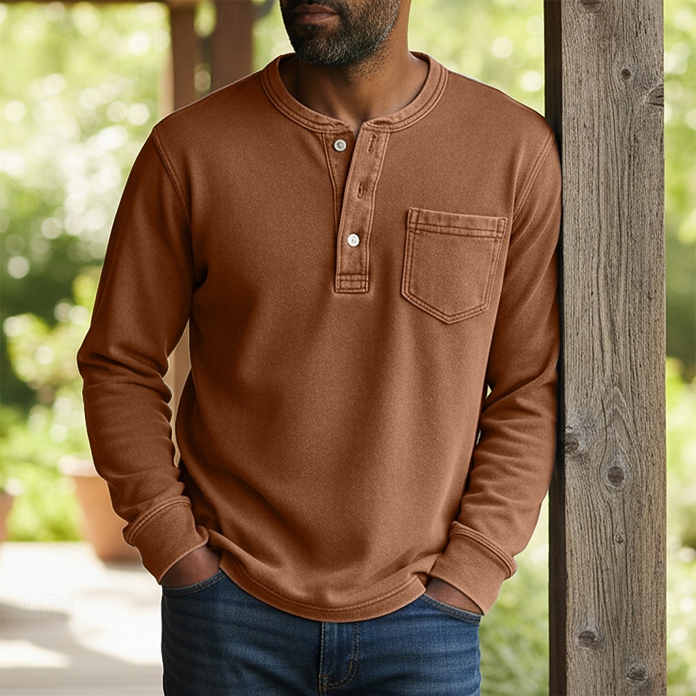 SoftFade™ Herr Henley Skjorta 100% Bomull Syra Tvättad Skjorta T-shirt Tee Lång Ärmar Vintage Fast Retro Vintage Avslappnad Vintage Stil Garment Dyed Blekt Henley Avslappnad Vår Höst Rosa Lila Henley 2026 - $31.99 –P9