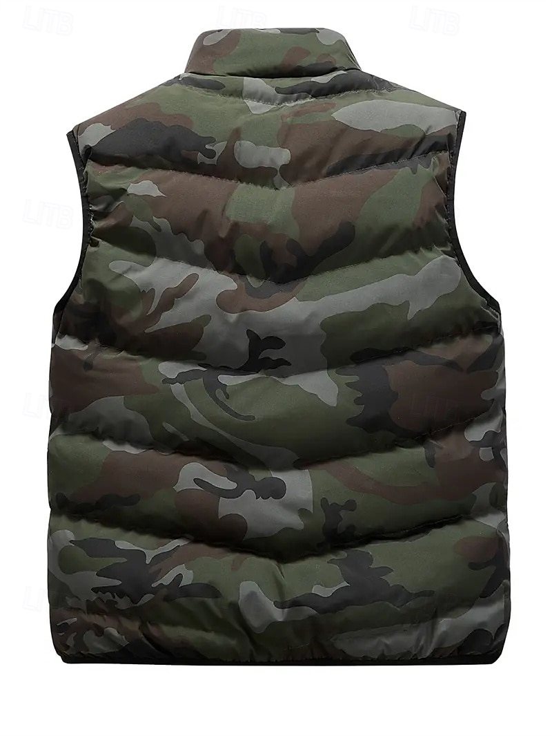 Homens Colete puffer Colete Gilet Férias Diário Encontro Moda Casual Outono & inverno Bolsos Poliéster Manter Quente Confortável Côr Camuflagem Zíper Colarinho Chinês Normal Preto Verde Tropa Cinzento de 2026 por $37.99 –P13