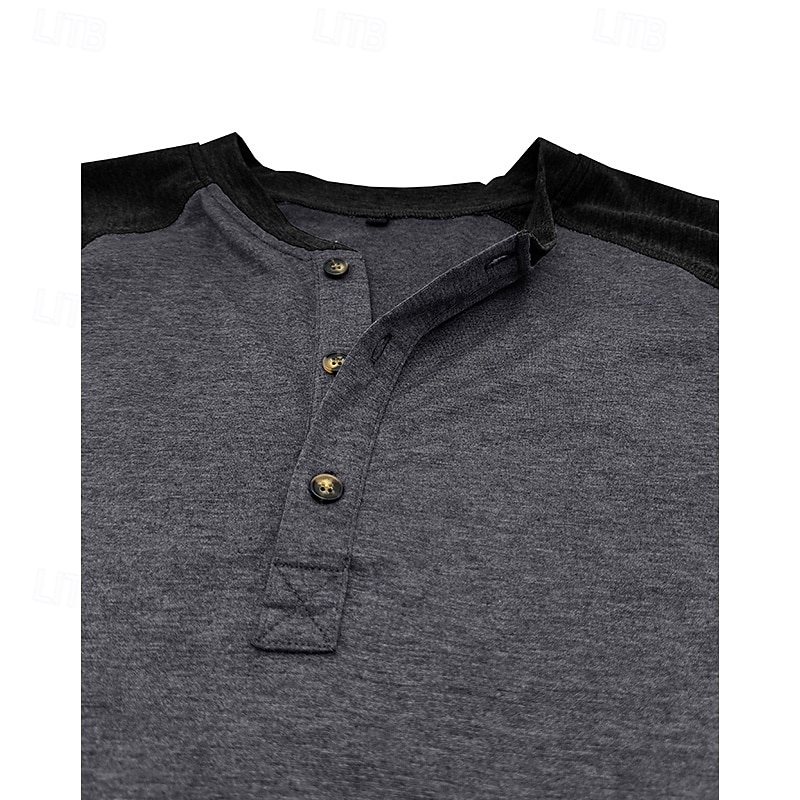 2-teiliges Henley-Shirt für Herren, Baseball-T-Shirt, Kurzarm, Farbblock-Design, Basic, Boho-Stil, Raglanärmel, für Outdoor, Freizeit, Alltag, Sommer, Herbst, alle Jahreszeiten, schwarzes 2026 - $40.99 –P16