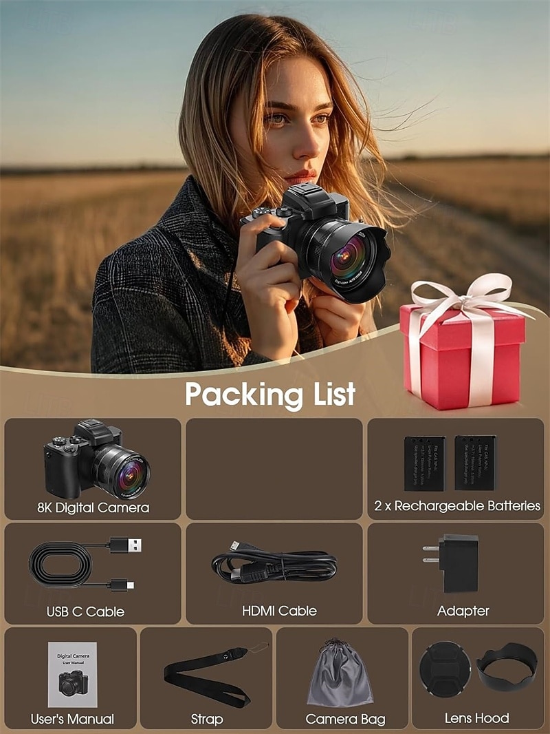 8K Digital Camera 88MP WiFi Cameras for Photography with 3.2 Touchscreen 16X Zoom Autofocus Vlogging Camera for YouTube Video Anti-Shake Dual Camera 2025 - $172.99 –P6