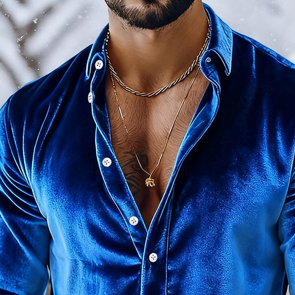 Per uomo Camicia Camicia casual Camicia di Natale Camicia di velluto Vino Blu reale Manica Lunga Tinta unica Semplice Colletto a Camicia Casuale Quotidiano Bottoni Abbigliamento Velluto Natale del 2026 a $14.99 –P3