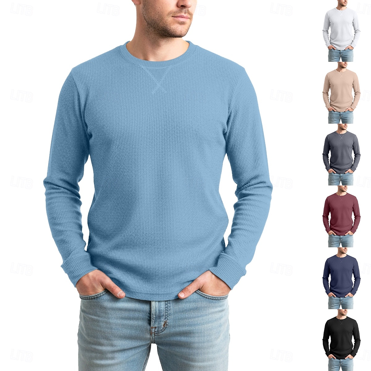 Муж. Футболка с вафельным рисунком Футболка Длинный рукав Вырез под горло Все сезоны Сплошной цвет Традиционный / винтаж На каждый день Гладкая ткань на открытом воздухе Дом Для занятий спортом 2026 - $15.99 –P1