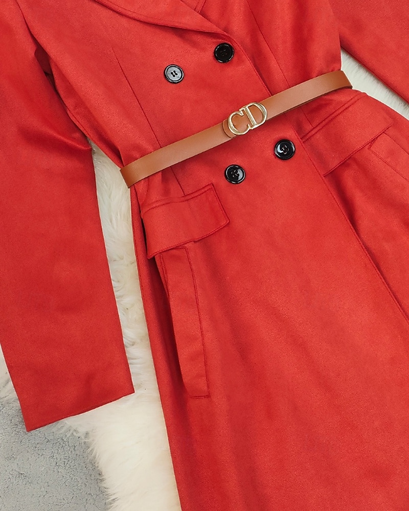 Damskie Płaszcz zimowy Płaszcz Zatrzymujący ciepło Wygodny Kieszeń Guziki Codzienny Równina Urlop Wyjściowe Weekend Długie Klapy wcięte Regularny Długi rękaw Odzież wierzchnia Czerwony Jesień Zima 2026 - $97.99 –P5