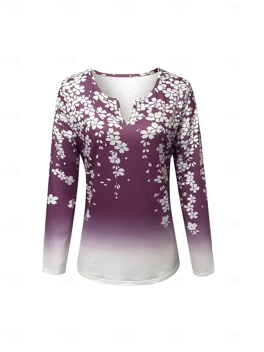 Dames T-shirt Afdrukken Ombre Bloemig Grafisch Vintage Stijlvol Klassiek Lange mouw V-hals Gekerfde nek Normale tops Dagelijks Weekend Blozend Roze Paars Lente Herfst Winter 2026 - $24.99 –P3