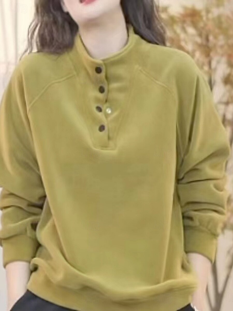 Damen Pullover Sweatshirt Knöpfe Einfach Lässig Langarm Rollkragen Normale Oberteile Straße Alltagskleidung Schwarz Weiß Rote Purpur Grün Herbst Winter 2026 - $21.99 –P4