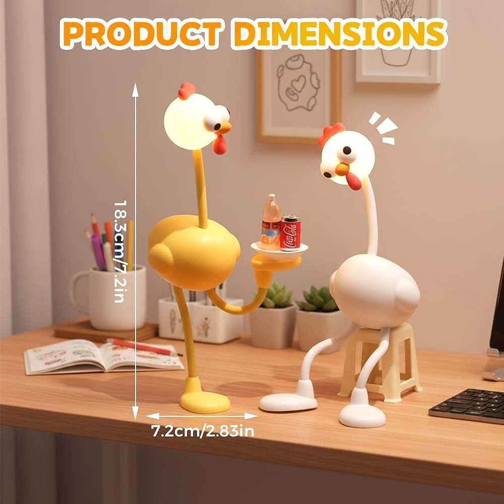Rolig nattlampa med kyckling, dimbar söt LED-lampa i 3 nivåer, mysiga anime-lampor med böjbar svanhals, nattlampa med USB-batteri, unik dekorleksak till studentrummets skrivbord, roliga/skämtpresenter 2026 - $16.49 –P2